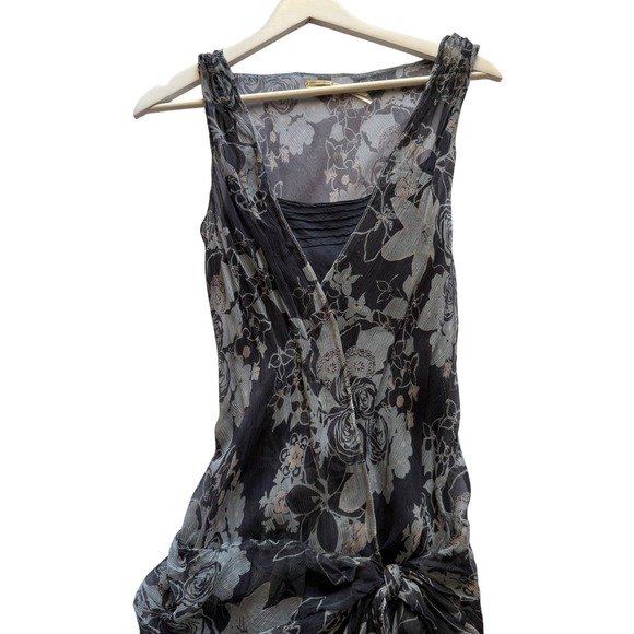 Vintage Max Studio Silk Floral Ruched Asymmetrical Hem Midi Dress Size S Y2K - Picture 8 of 11